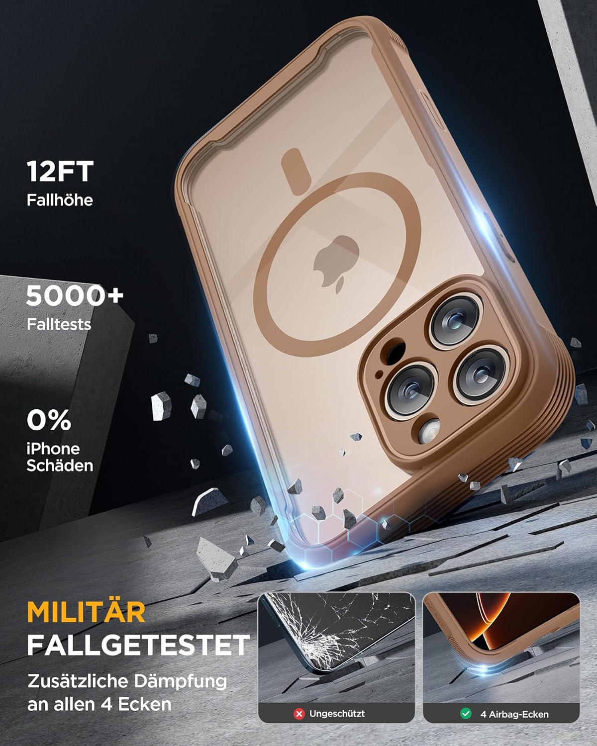 Miracase Glas Serie für iPhone 16 Pro Max Hülle mit Magsafe Goldbraun