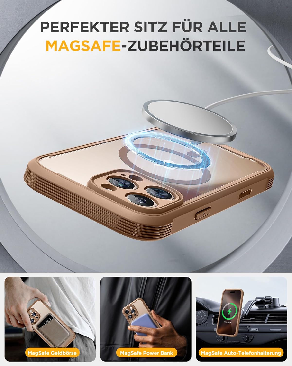 Miracase Glas Serie für iPhone 16 Pro Max Hülle mit Magsafe Goldbraun