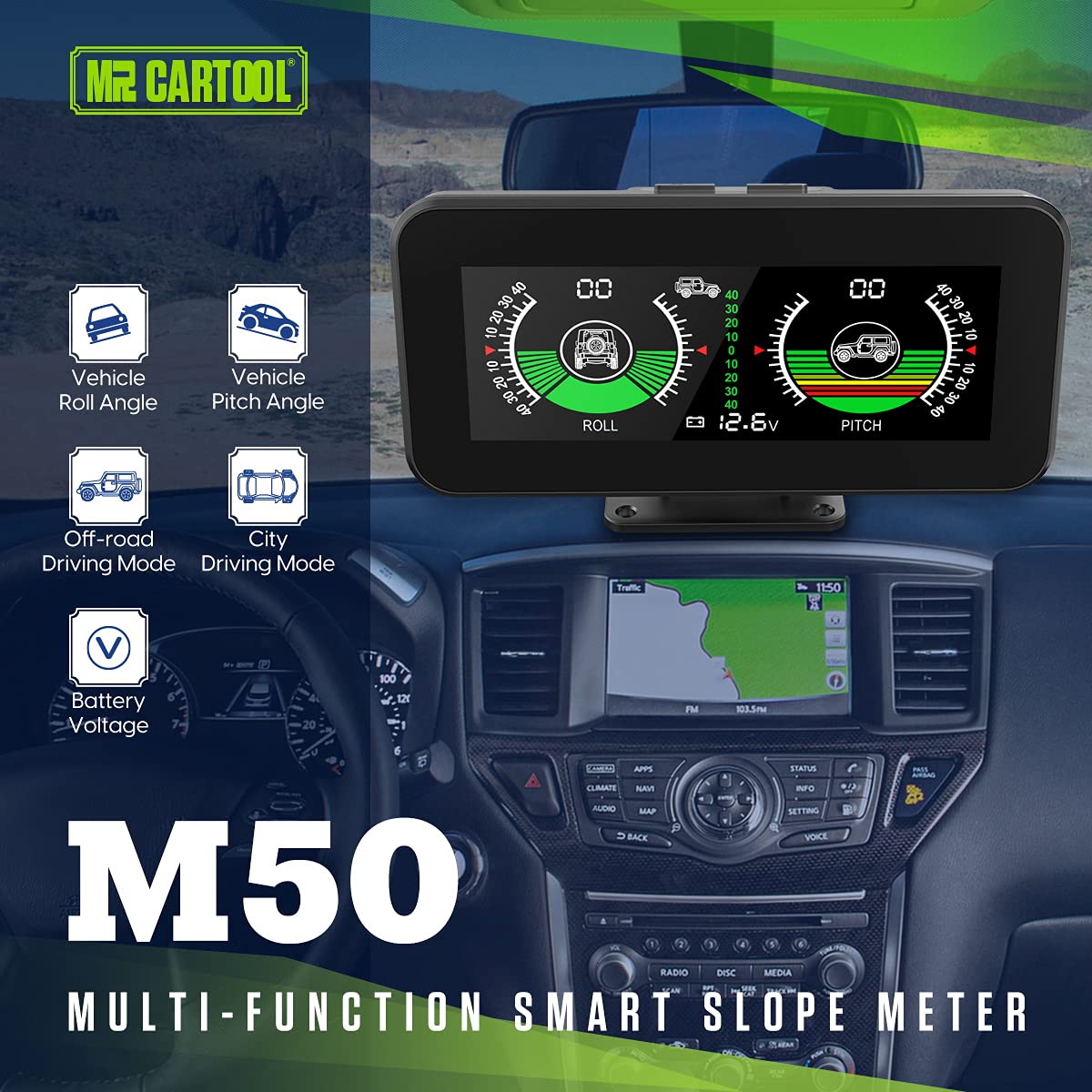 MRCARTOOL M50 Auto Neigungsmesser Kfz GPS Tacho Digital Auto HUD