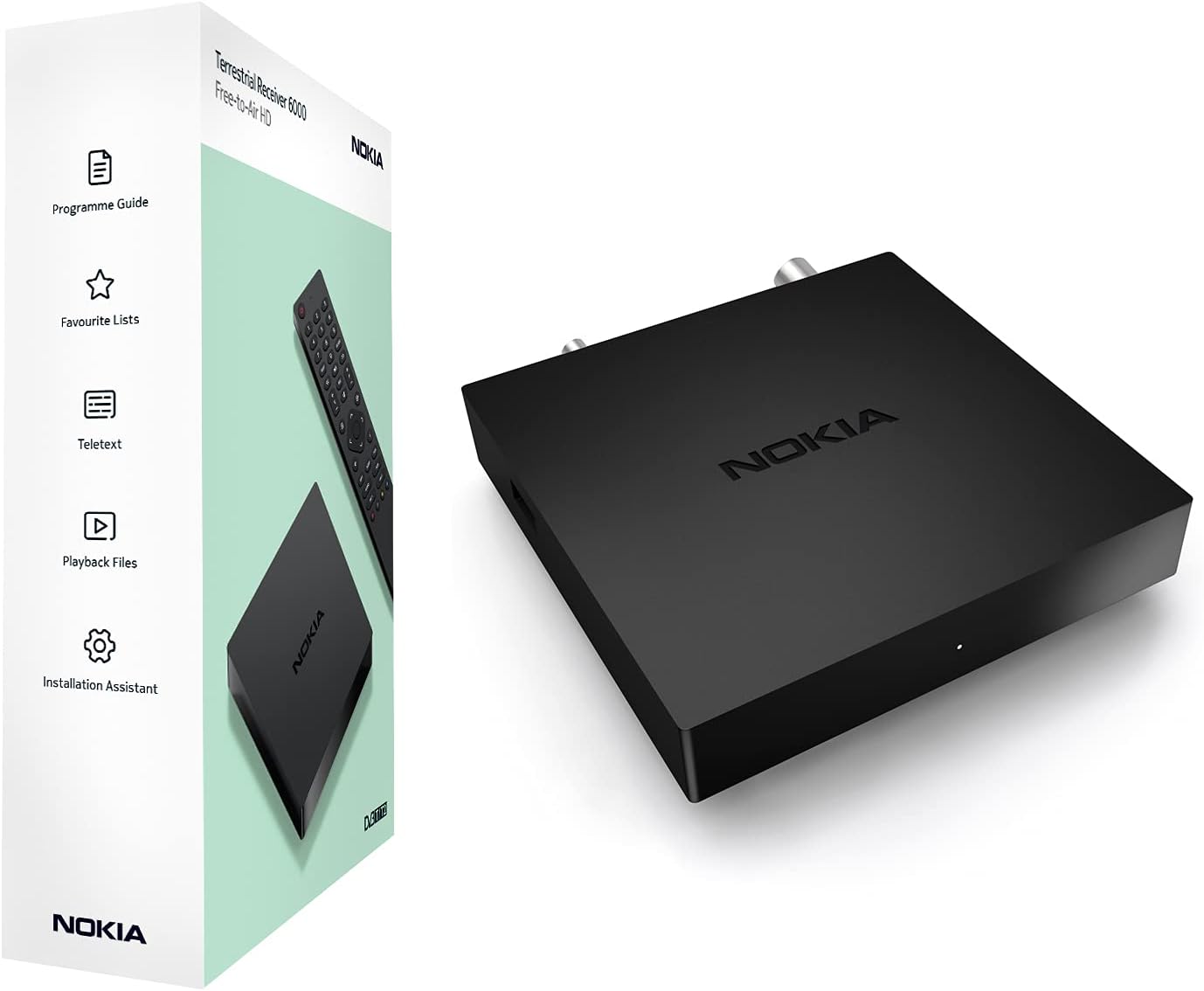 Nokia 6000 Terrestrischer Receiver DVB-T, DVB-T2 Receiver, HD, H.264, HEVC H.265, mit Fernbedienung