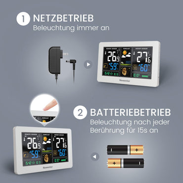 Newentor Wetterstation Funk mit Außensensor Einfach einzurichten, Thermometer und Hygrometer,Weiß