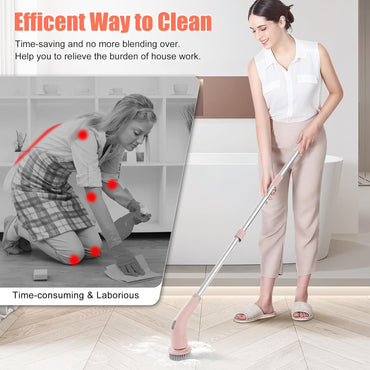 NanoMin 13 in 1 Elektrische Reinigungsbürste mit Verlängerungsgriff,Badzubehör-Set,Rosa