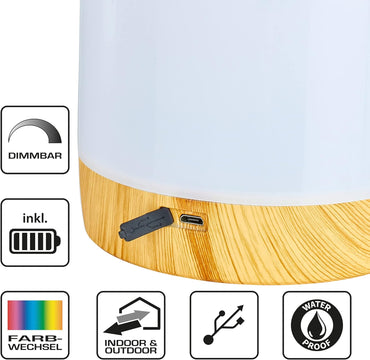 Northpoint LED Tischlampe Nachttischlampe Tischleuchte Laterne Outdoor Lampe ohne Akku mit Tragegriff Farbwechsel Warmweiß nur am kabel zu betreiben (Holz/Weiß)