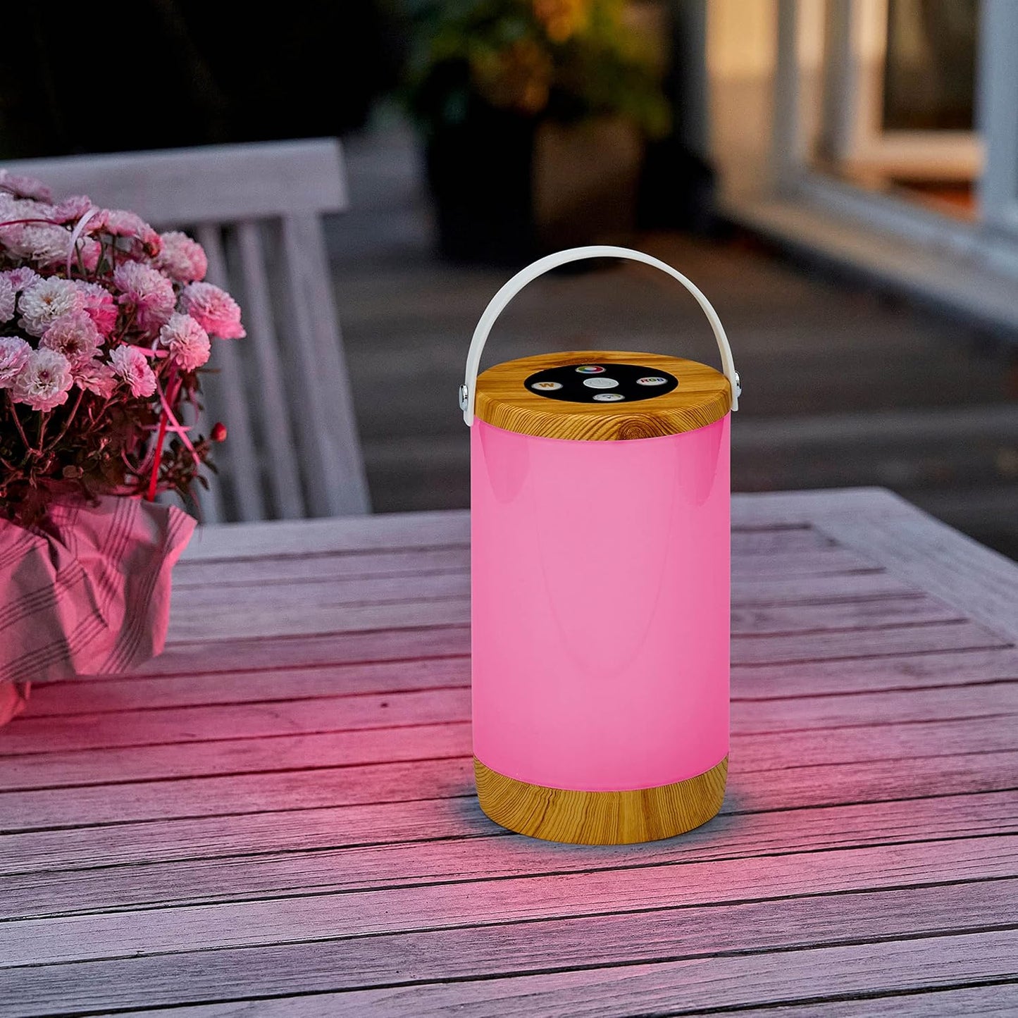 Northpoint LED Tischlampe Nachttischlampe Tischleuchte Laterne Outdoor Lampe ohne Akku mit Tragegriff Farbwechsel Warmweiß jetzt mit Kabel zu empfangen (Holz/Weiß)