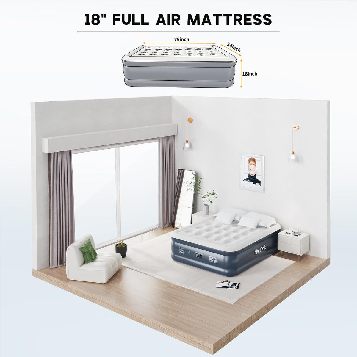 NALONE Luftmatratze 2 Personen Selbstaufblasend mit Integrierter Pumpe, 193x137x46cm