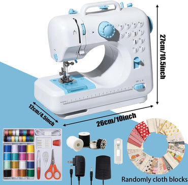 Nähmaschine 505 mit 12 Stichen Doppelfaden, 50 Stück Stoffstück,tragbar,blau