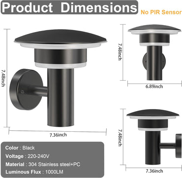 NBHANYUAN Lighting® LED Außenwandleuchte Edelstahl 3000K 1000LM 9W IP44 (ohne PIR Sensor)