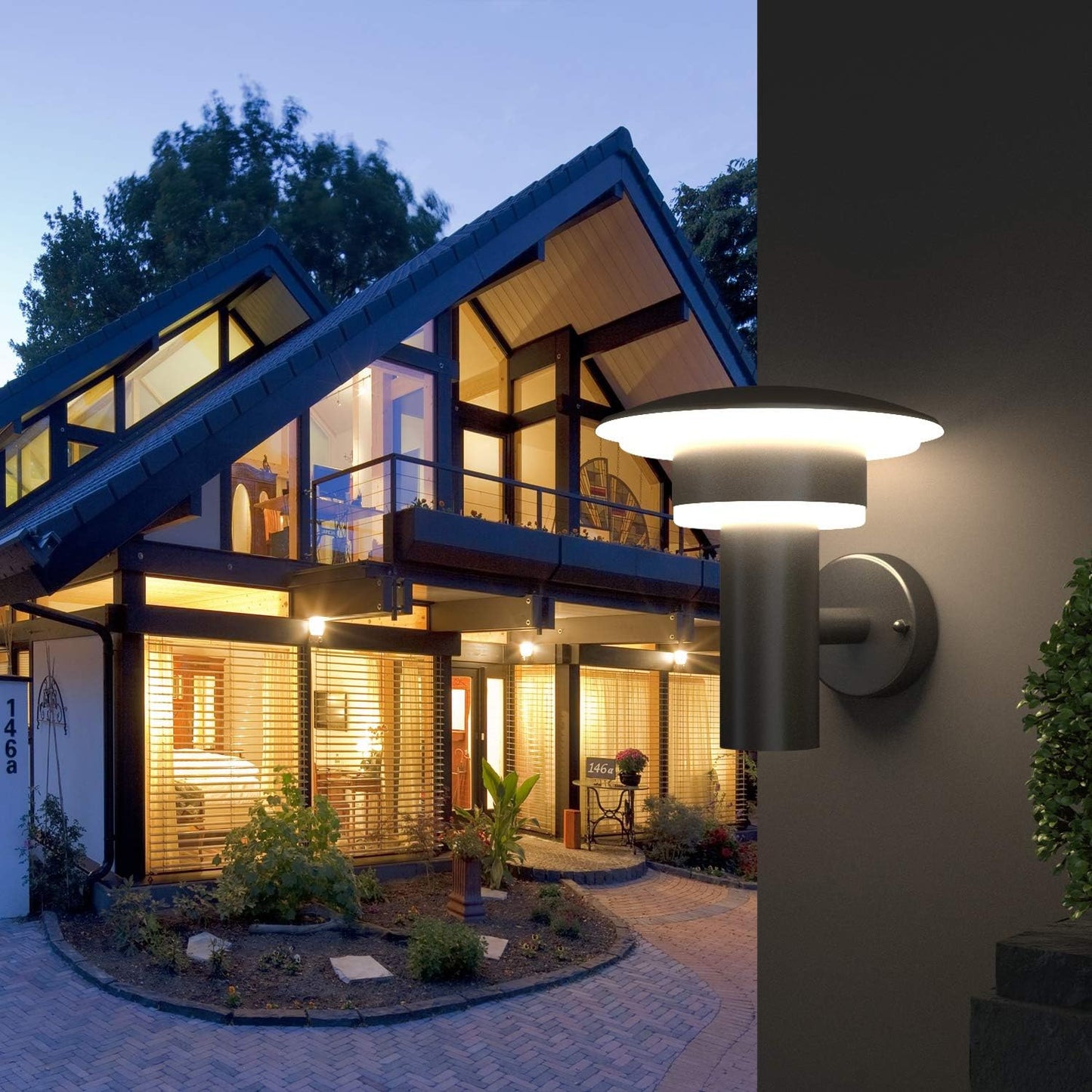 NBHANYUAN Lighting® LED Außenwandleuchte Edelstahl 3000K 1000LM 9W IP44 (ohne PIR Sensor)