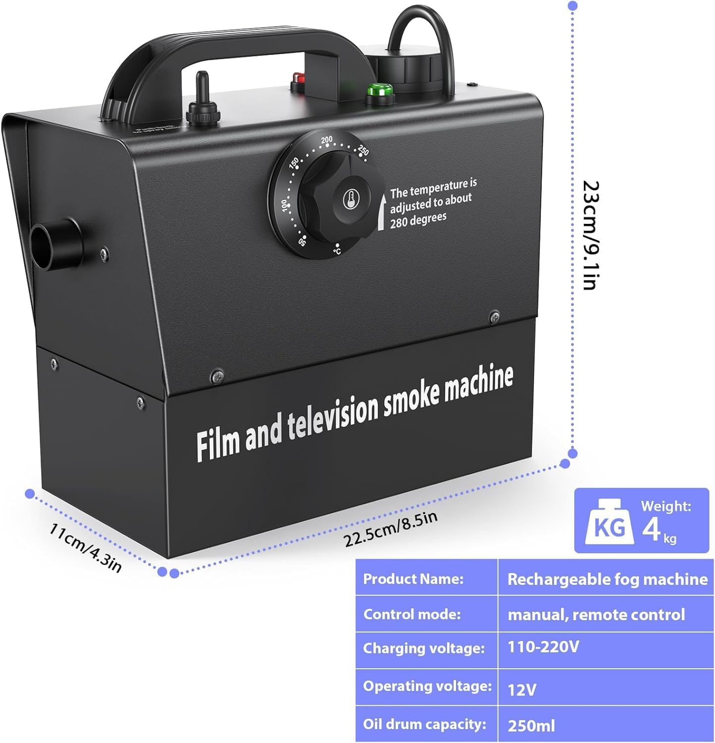 Nebelmaschine, Handnebelmaschine 400W, Eingebauter Akku, 21000 mAh, Strom Sichtbar