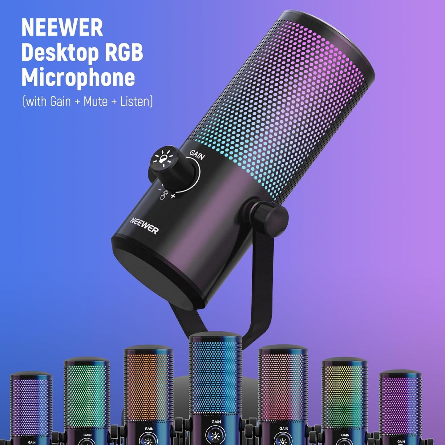 NEEWER Gaming-Mikrofon, Mirco USB mit RGB-Lichteffekt,Plug & Play, für PC Mac PS4 PS5