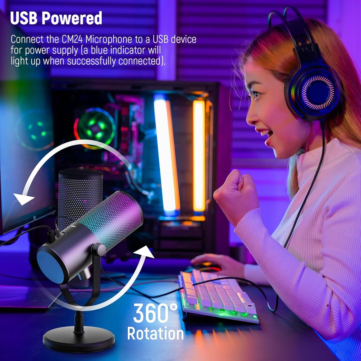 NEEWER Gaming-Mikrofon, Mirco USB mit RGB-Lichteffekt,Plug & Play, für PC Mac PS4 PS5