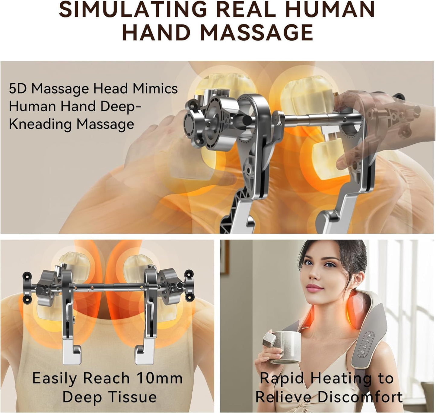 Nackenmassagegerät, 5D Shiatsu-Massagegerät für Rücken, Schultern und Nacken mit Wärme