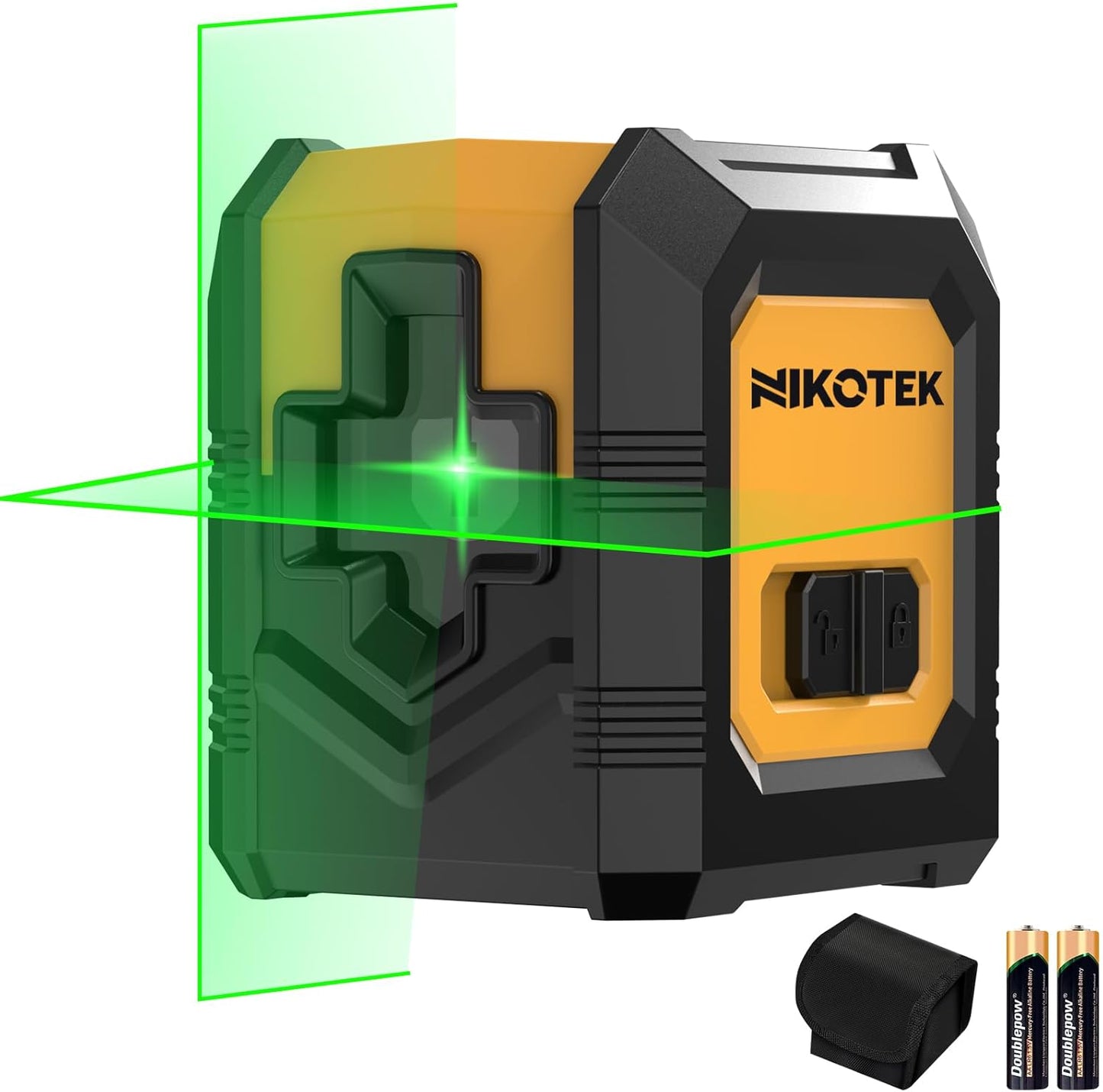 NIKOTEK Kreuzlinienlaser, Laser Wasserwaage kein Stativ (Vertikale/Horizontale Grün Laser, 15 m,Schutztasche)