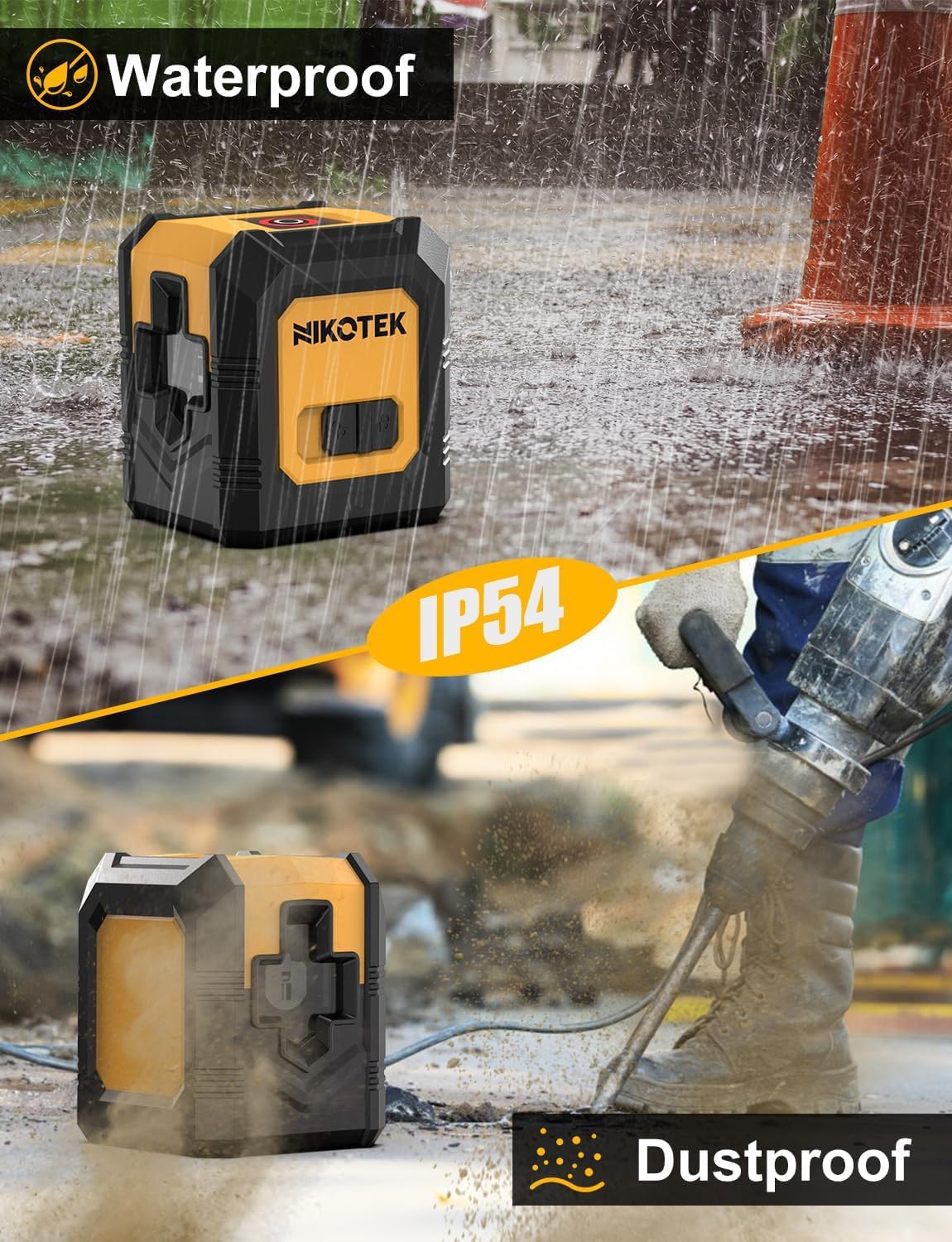 NIKOTEK Kreuzlinienlaser, Laser Wasserwaage kein Stativ (Vertikale/Horizontale Grün Laser, 15 m,Schutztasche)