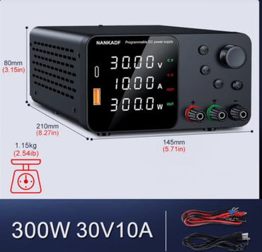 Nankadf Labornetzgerät 30V 10A, DC geregeltes Netzteil mit USB-A/Type-c Schnittstelle,