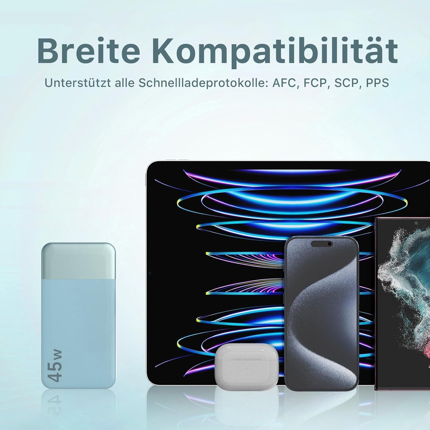 Power bank 20000mAh 45W Schnell Ladegerät Power Bank Ladestation Blau