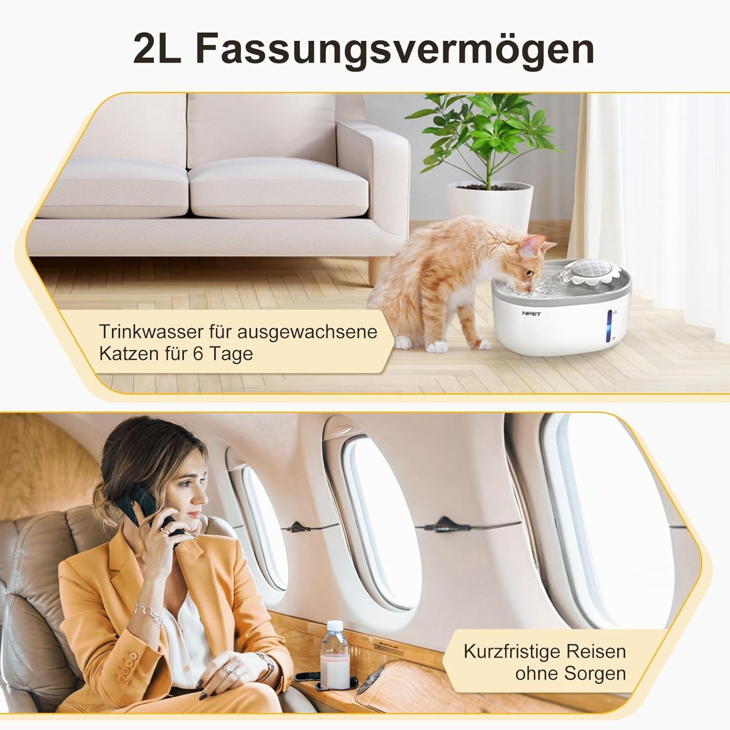 NPET Katzenbrunnen mit Sensor, 2L Trinkbrunnen für Katze mit LED-Licht, Trinkbrunnen für Katzen und Hunde mit Ultraleise Pumpe
