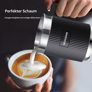 Milchaufschäumer Elektrisch 5-in-1, Spülmaschinenfest mit Kakao Funktion 220V (Schwarz)