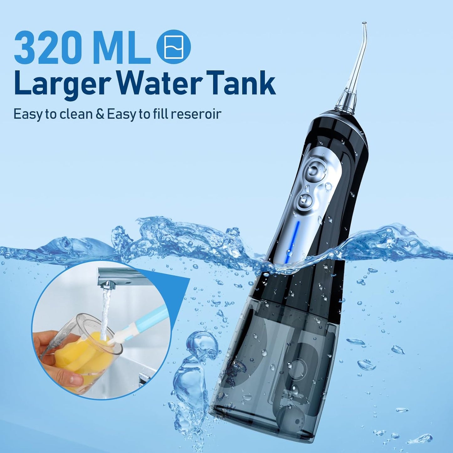 NBGRLVS Wasser-Zahnseide, kabellos Munddusche mit 6 einstellbaren Modi, 320 ml (schwarz)