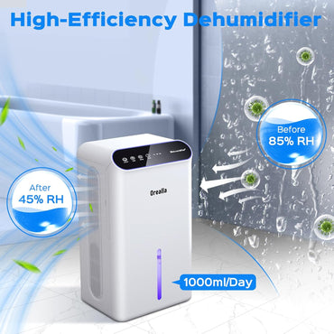 Orealla Luftentfeuchter Elektrisch,Raumentfeuchter mit 30dB Schlafmodus 2.5L Tank Automatische Timer
