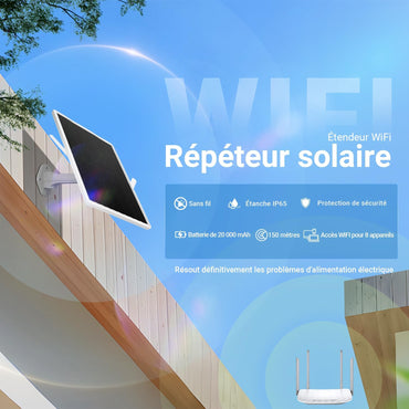 Orayafid Solarer Außen-Repeater, wetterfestes Wi-Fi-Streckenzuschneider 2,4 GHz mit Solarstrom und Akku