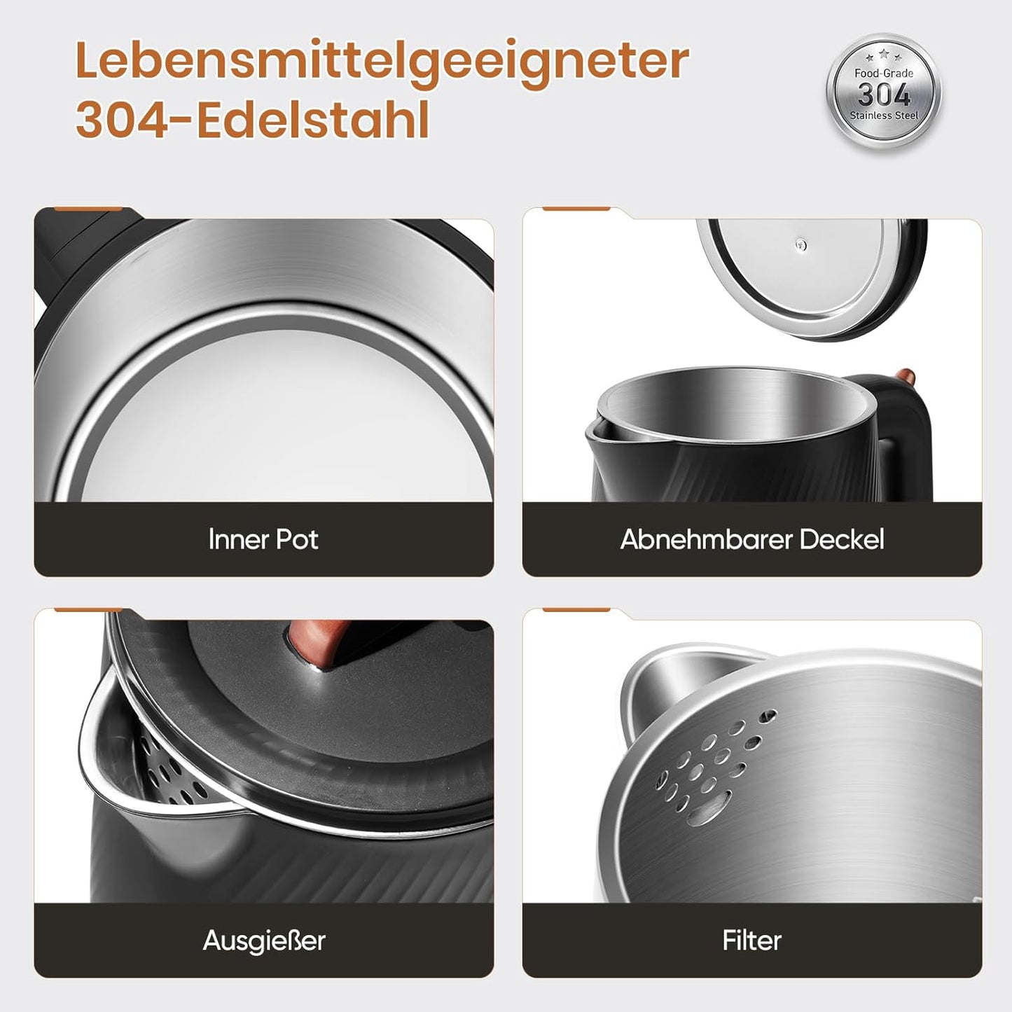 OLEGA Wasserkocher - 1800W 1.8L Schnellaufheizender Automatischer Abschaltung