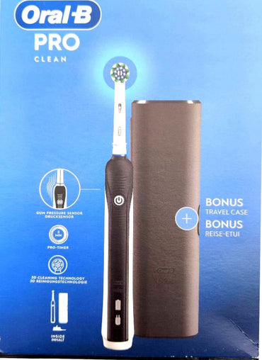 Brosse à dents électrique Oral-B PRO Clean, avec minuteur et capteur de pression, étui de voyage, noir
