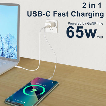 Chargeur USB-C OUYILE 65 W Chargeur réseau USB C 2 ports Chargeur PD 45 W, pour MacBook Pro/Air, iPad Pro/Air, iPhone, Galaxyusw.