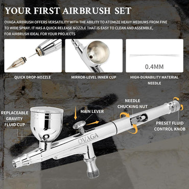 Ovaga 55PSI Ultra-Silent Airbrush-Kit, Dual-Action-Multifunktions mit Kompressor zum Malen