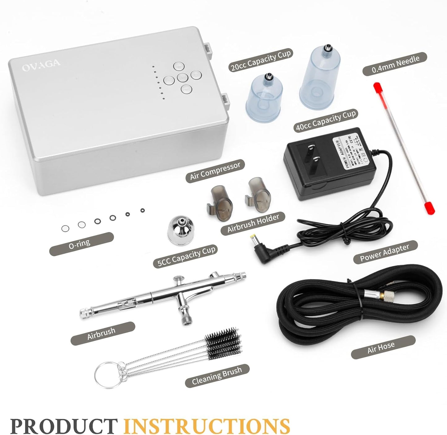 Ovaga 55PSI Ultra-Silent Airbrush-Kit, Dual-Action-Multifunktions mit Kompressor zum Malen