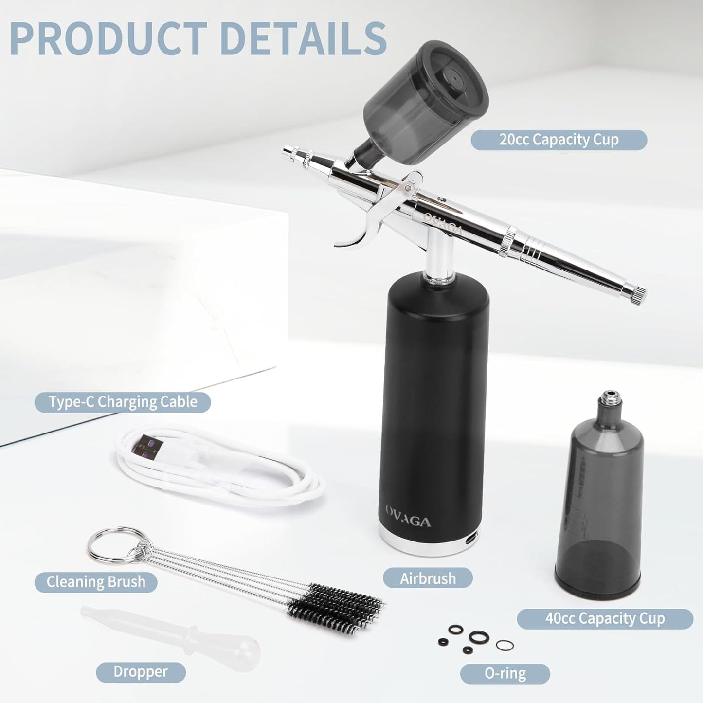 Ovaga Airbrush-Kit, wiederaufladbar, kabellos, Airbrush-Kompressor,Airbrush-Set, tragbar, kabellos,