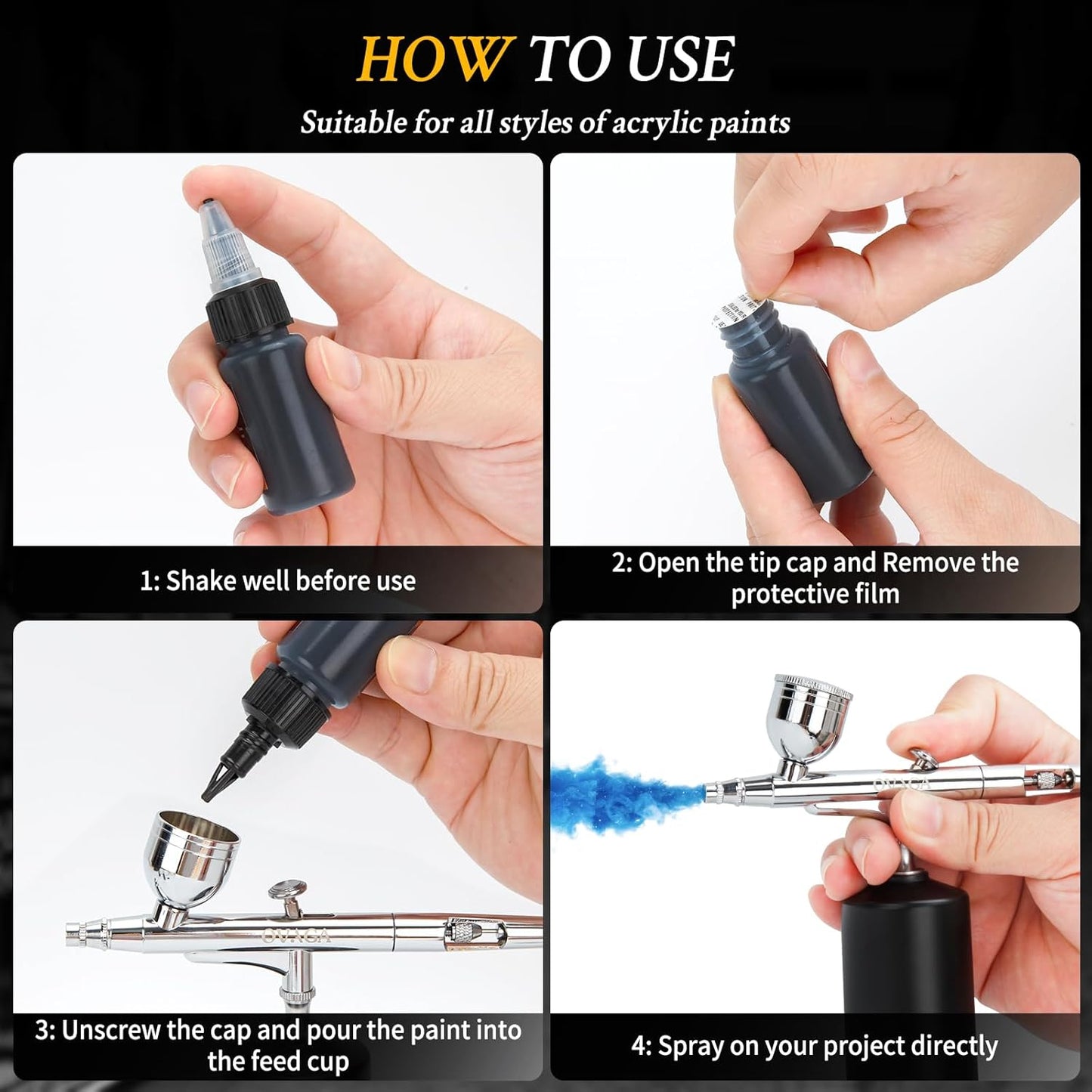 Ovaga Airbrush SetMETU-80-131 | 32PSI wiederaufladbare mit Airbrush-Farbset