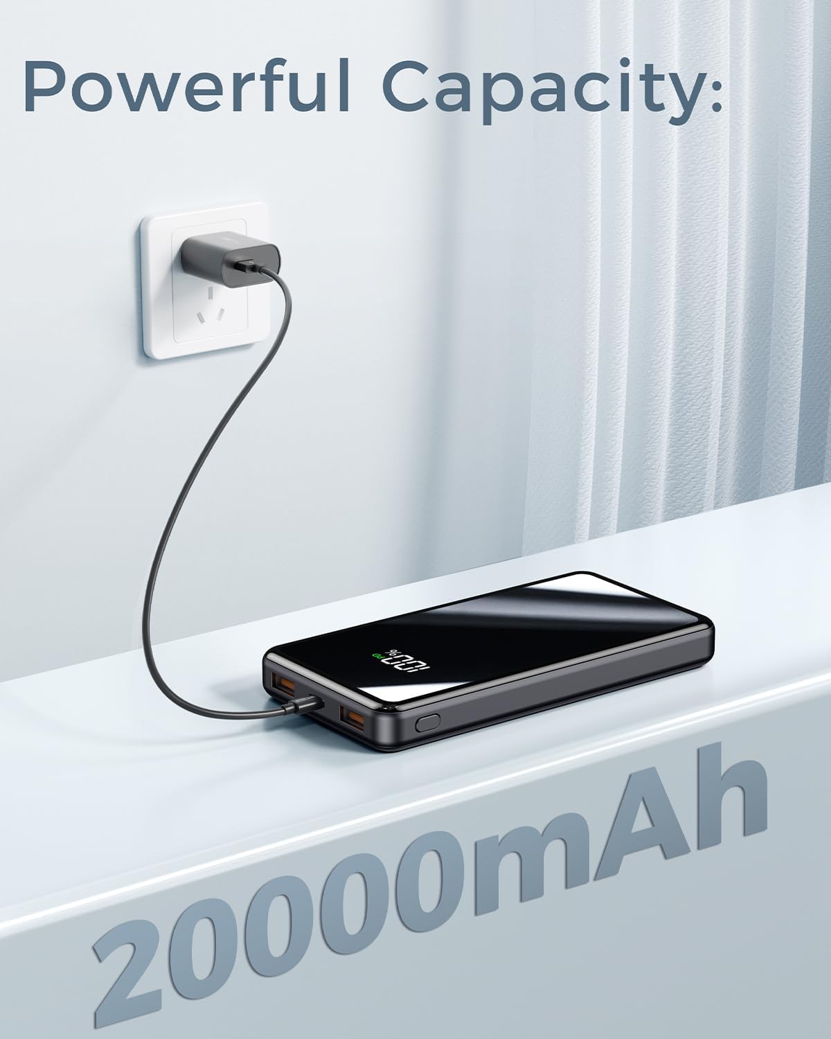 Power Bank, 20000mAh Powerbank 22,5W (USB-C Input & Output), PD 3.0 mit Taschenlampe