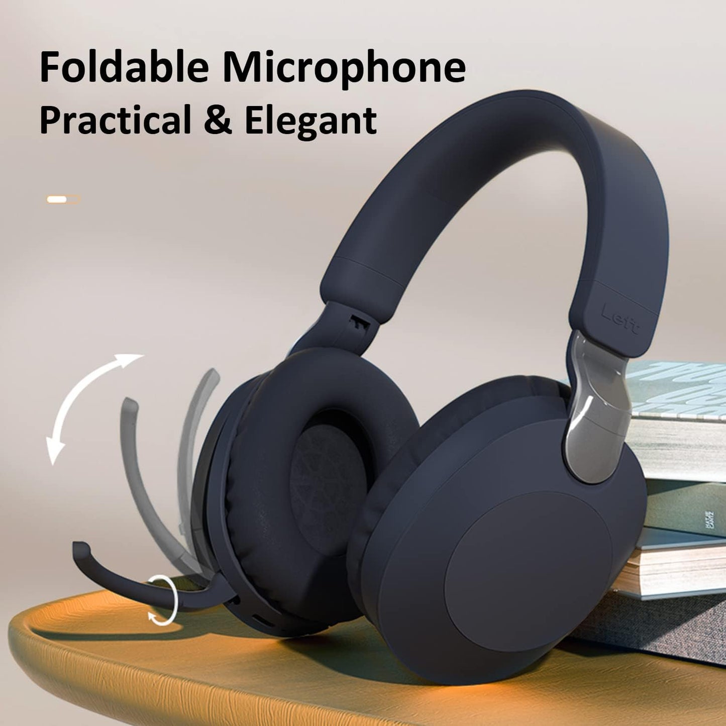PARCHY Bluetooth-Kopfhörer Over-Ear, kabellos V5.3, Ohrhörer aus weißem Proteinleder, Headset mit Mikrofon (Tiefblau)