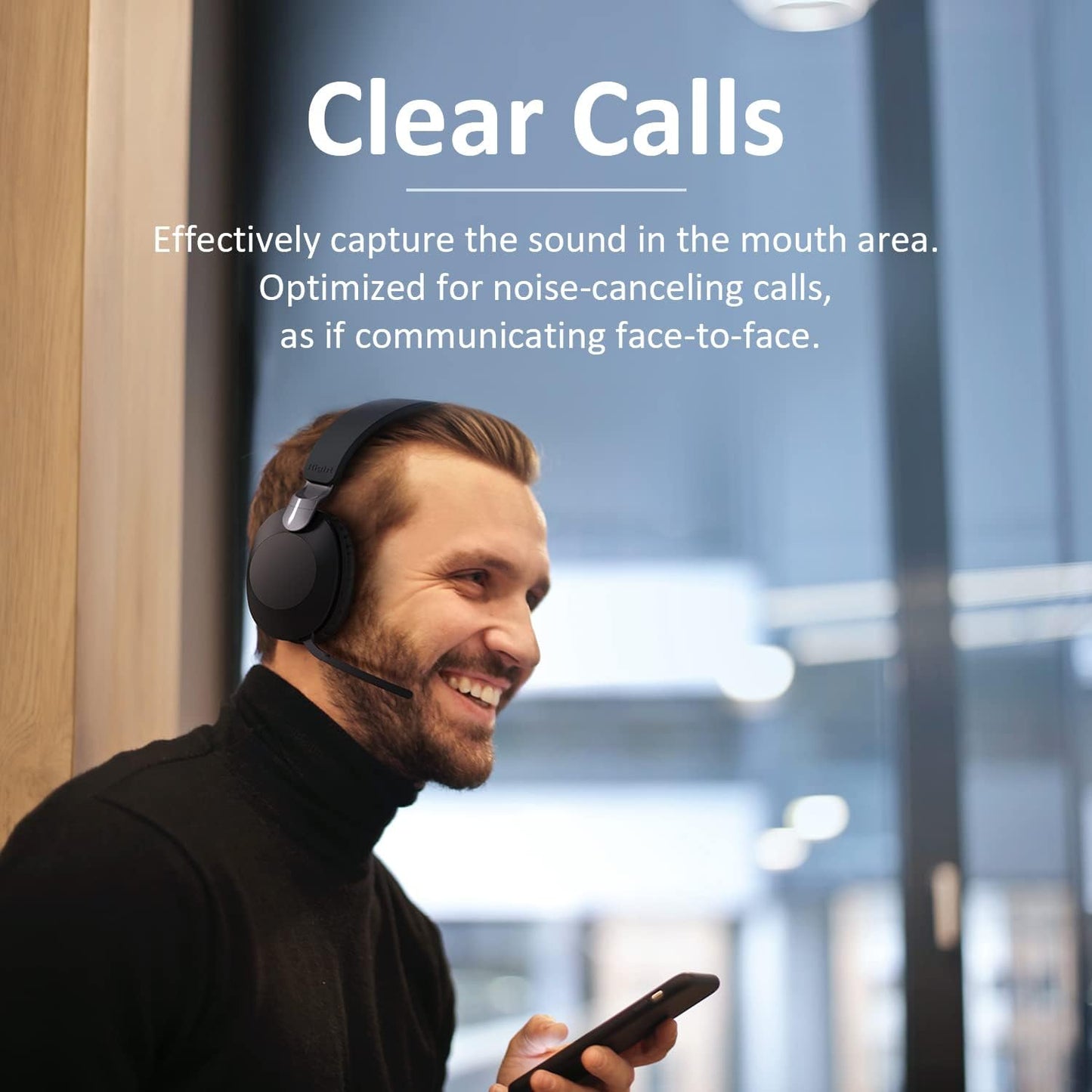 PARCHY Bluetooth-Kopfhörer Over-Ear, kabellos V5.3, Ohrhörer aus weißem Proteinleder, Headset mit Mikrofon (Tiefblau)