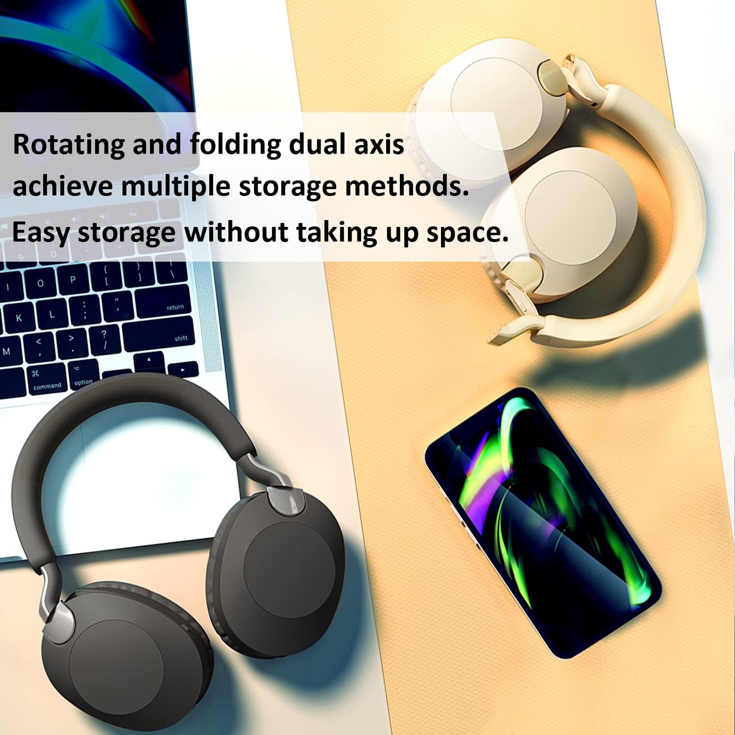 PARCHY Bluetooth-Kopfhörer Over-Ear, kabellos V5.3, Ohrhörer aus weißem Proteinleder, Headset mit Mikrofon (Tiefblau)