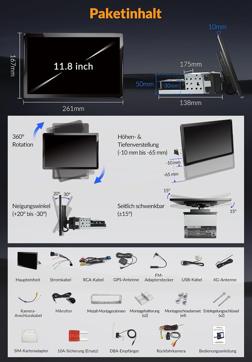 PORMIDO 11,8" 2K Autoradio mit Bildschirm: Android 13 1din Radio Apple CarPlay