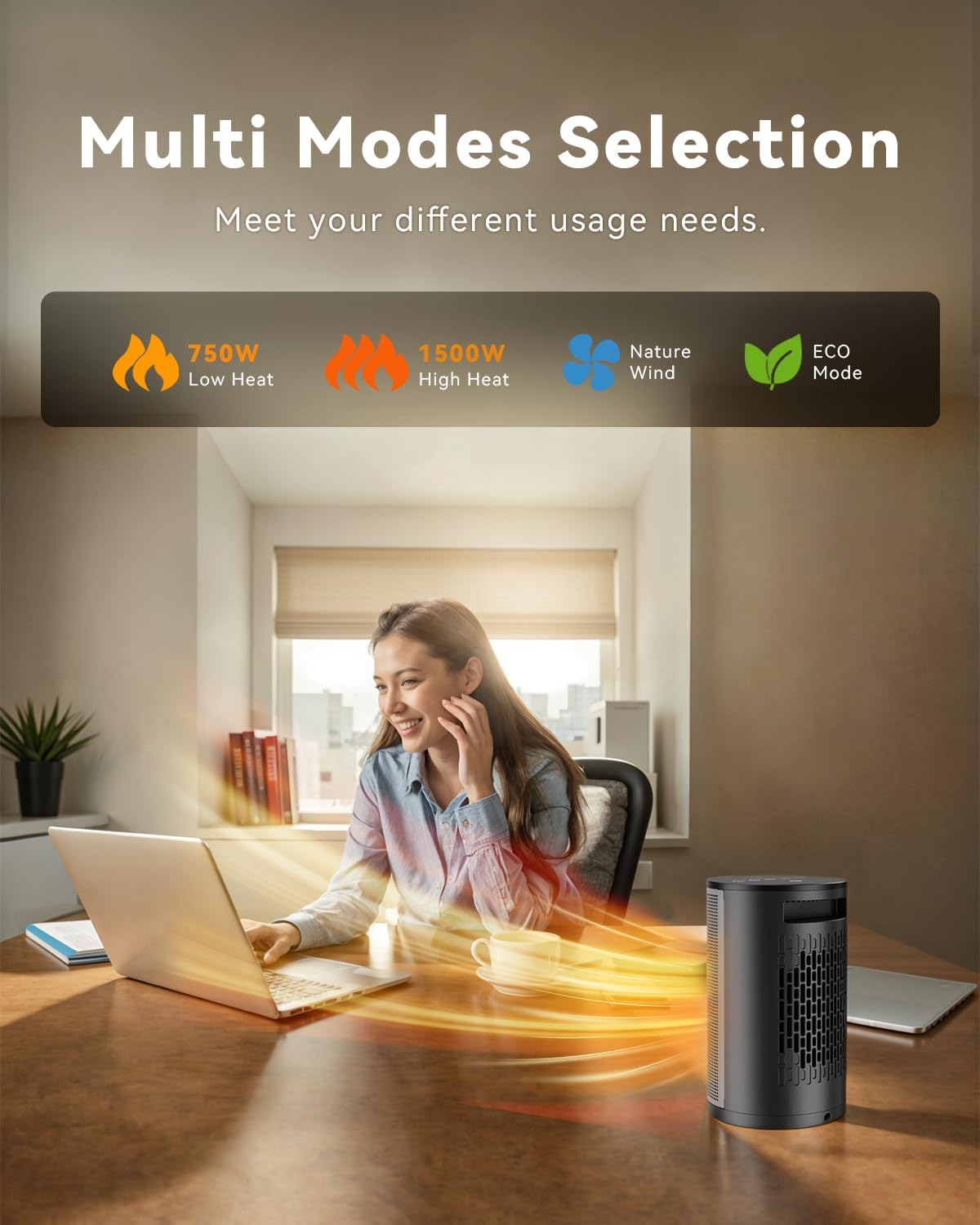 PALINTH Keramik Heizlüfter mit Thermostat, Energiesparend, 1500W,3 Modi,8H Timer