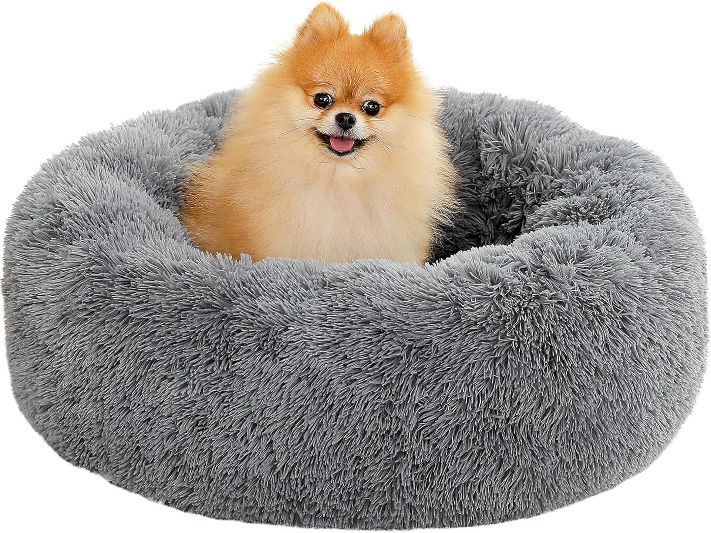 PETEPELA Hundebett Peluche chaude Donut Haustierbett pour Hund Grau M