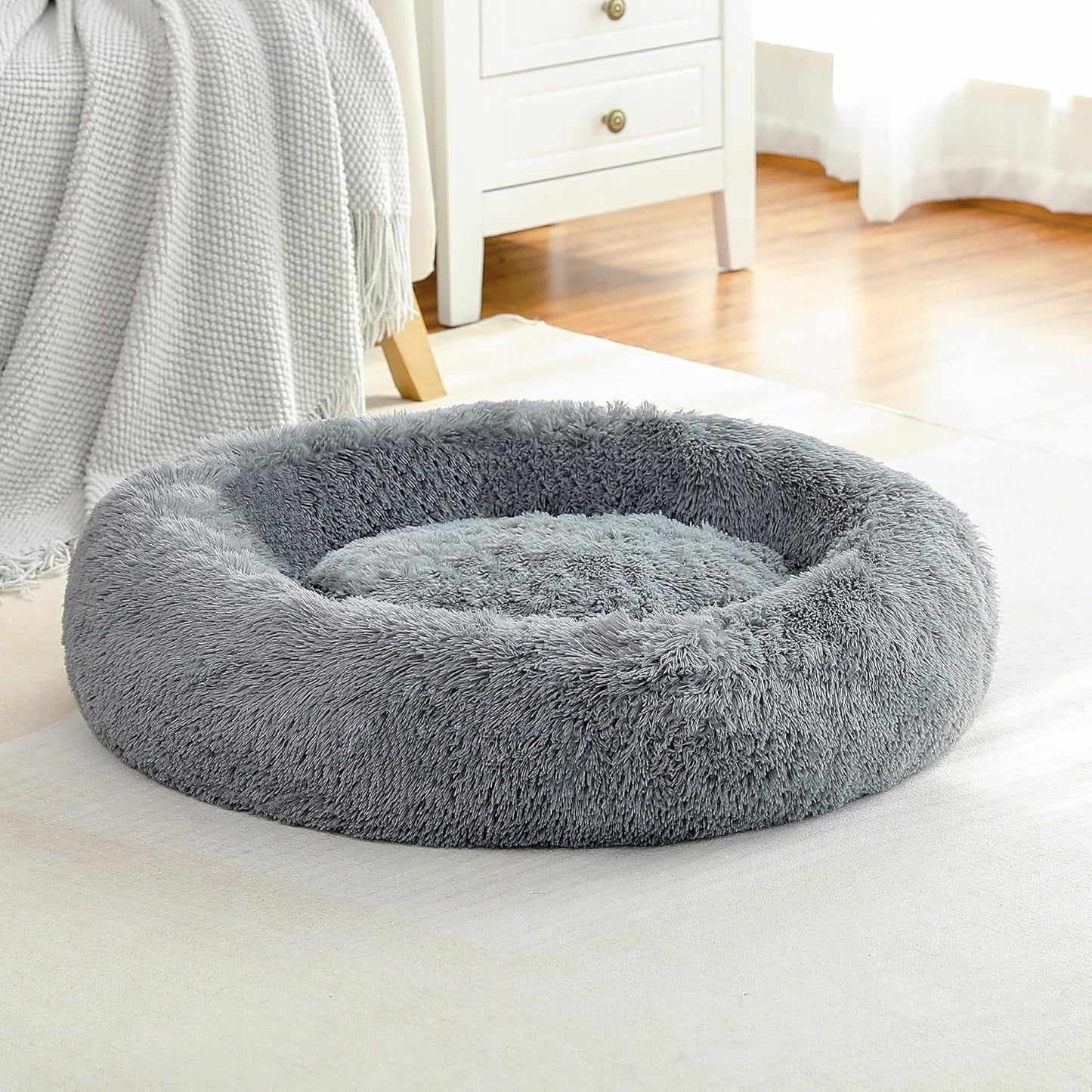 PETEPELA Hundebett Peluche chaude Donut Haustierbett pour Hund Grau M