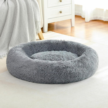 PETEPELA Hundebett Plüsch weich warm Donut Haustierbett für Hund Grau M