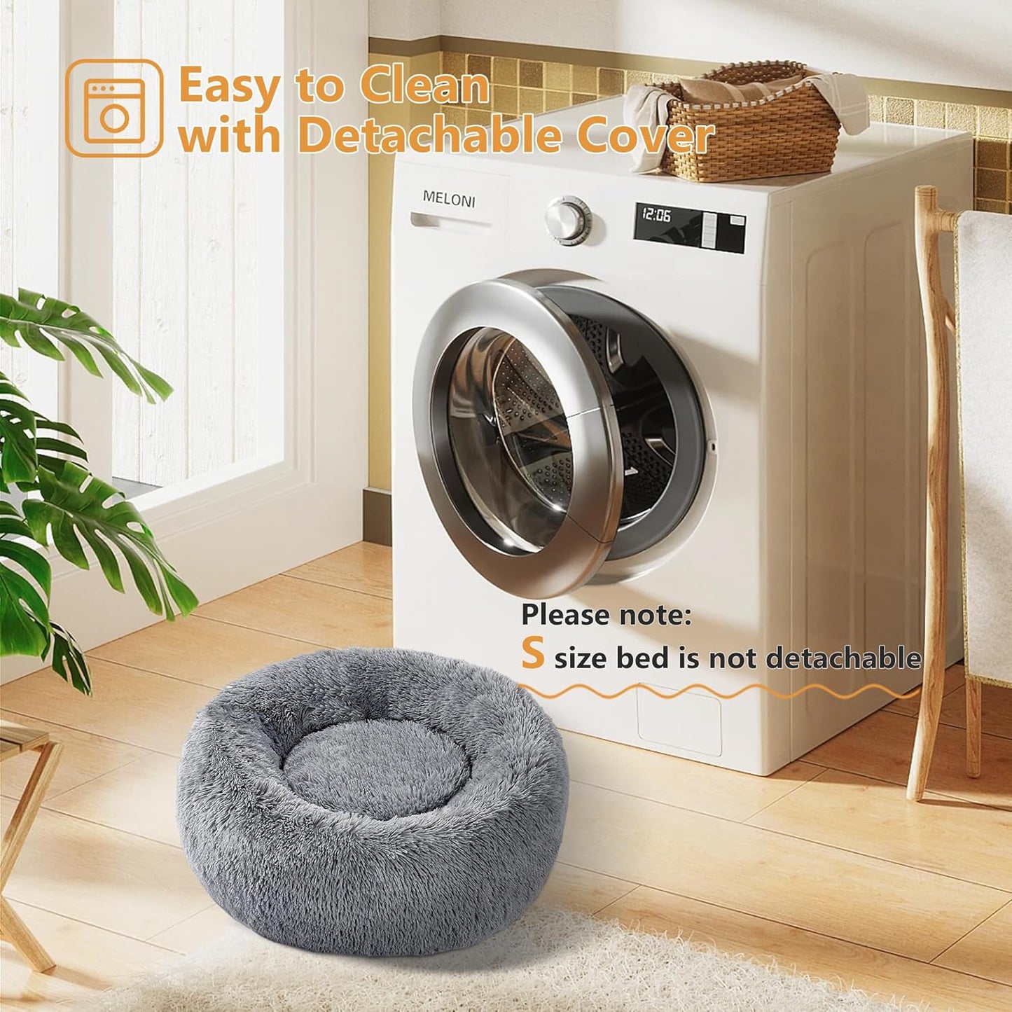 PETEPELA Hundebett Peluche chaude Donut Haustierbett pour Hund Grau M