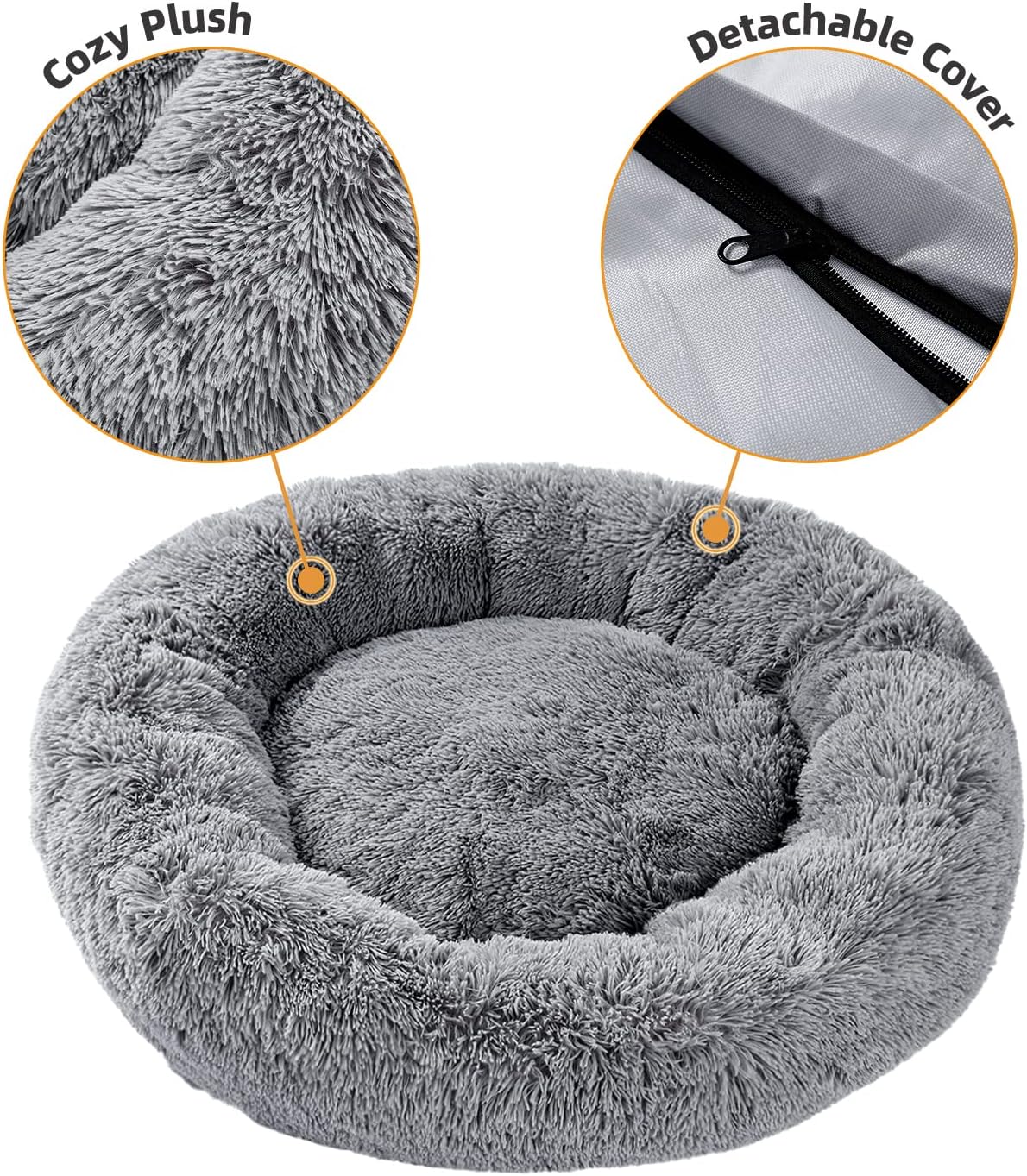 PETEPELA Hundebett Peluche chaude Donut Haustierbett pour Hund Grau M