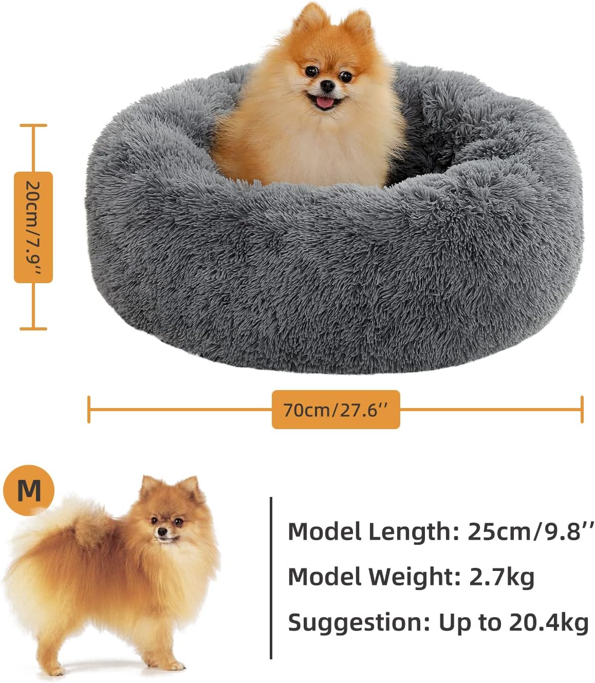 PETEPELA Hundebett Peluche chaude Donut Haustierbett pour Hund Grau M