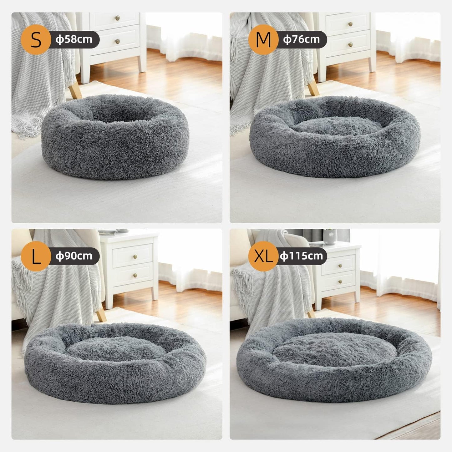 PETEPELA Hundebett Peluche chaude Donut Haustierbett pour Hund Grau M