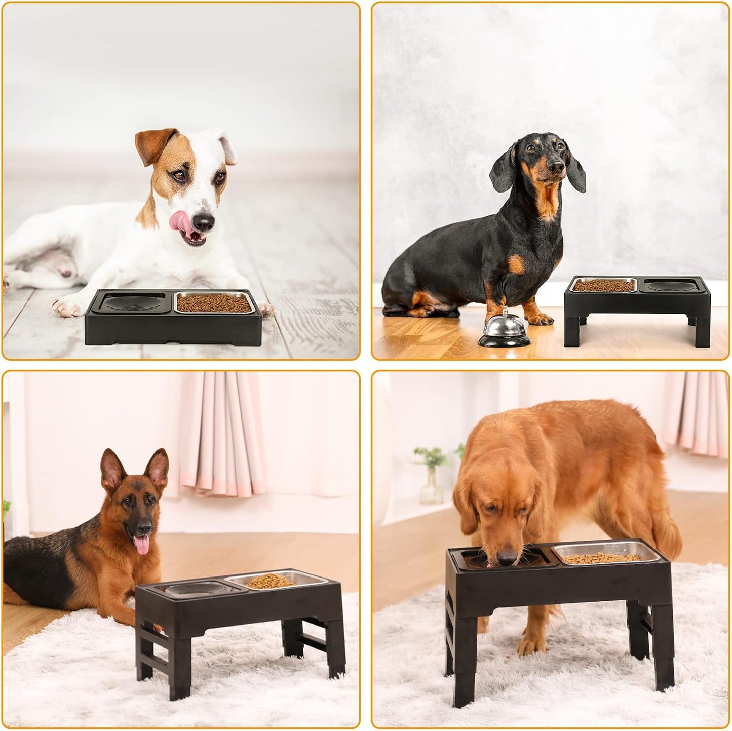 PETTOM Erhöhter Hundenapf (2 x 1.6L), 4 Höhenverstellbar Napfständer
