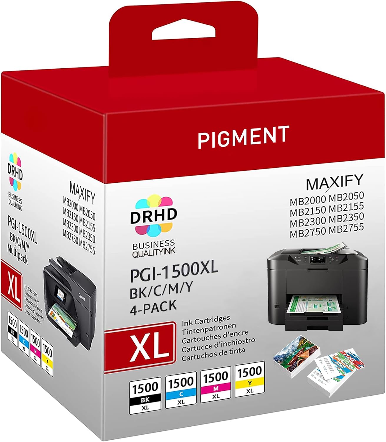 4er-Pack 1500XL Drucker Patronen Kompatibel mit Canon PGI 1500 XL (Schwarz, Magenta, Gelb, Cyan)
