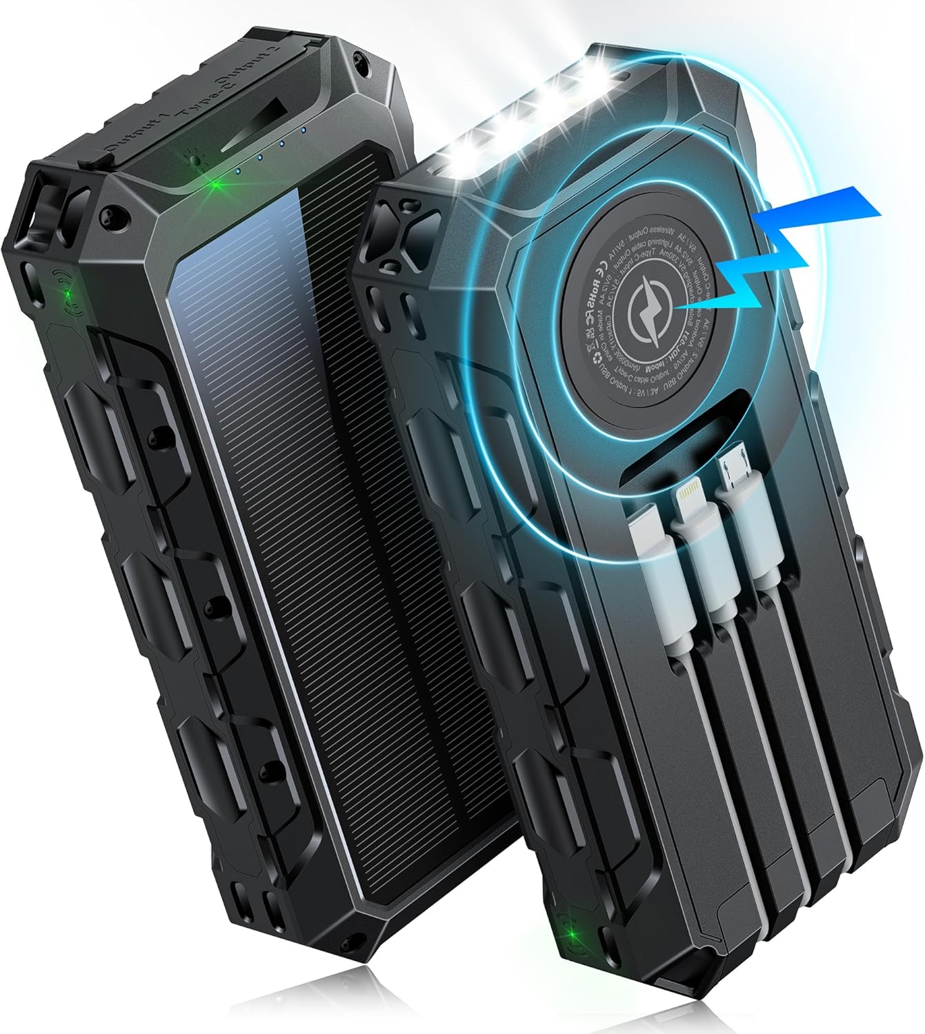 Powerbank 50000 mAh, , 7 Ausgänge/2 Eingänge, Solarbatterie mit Taschenlampe