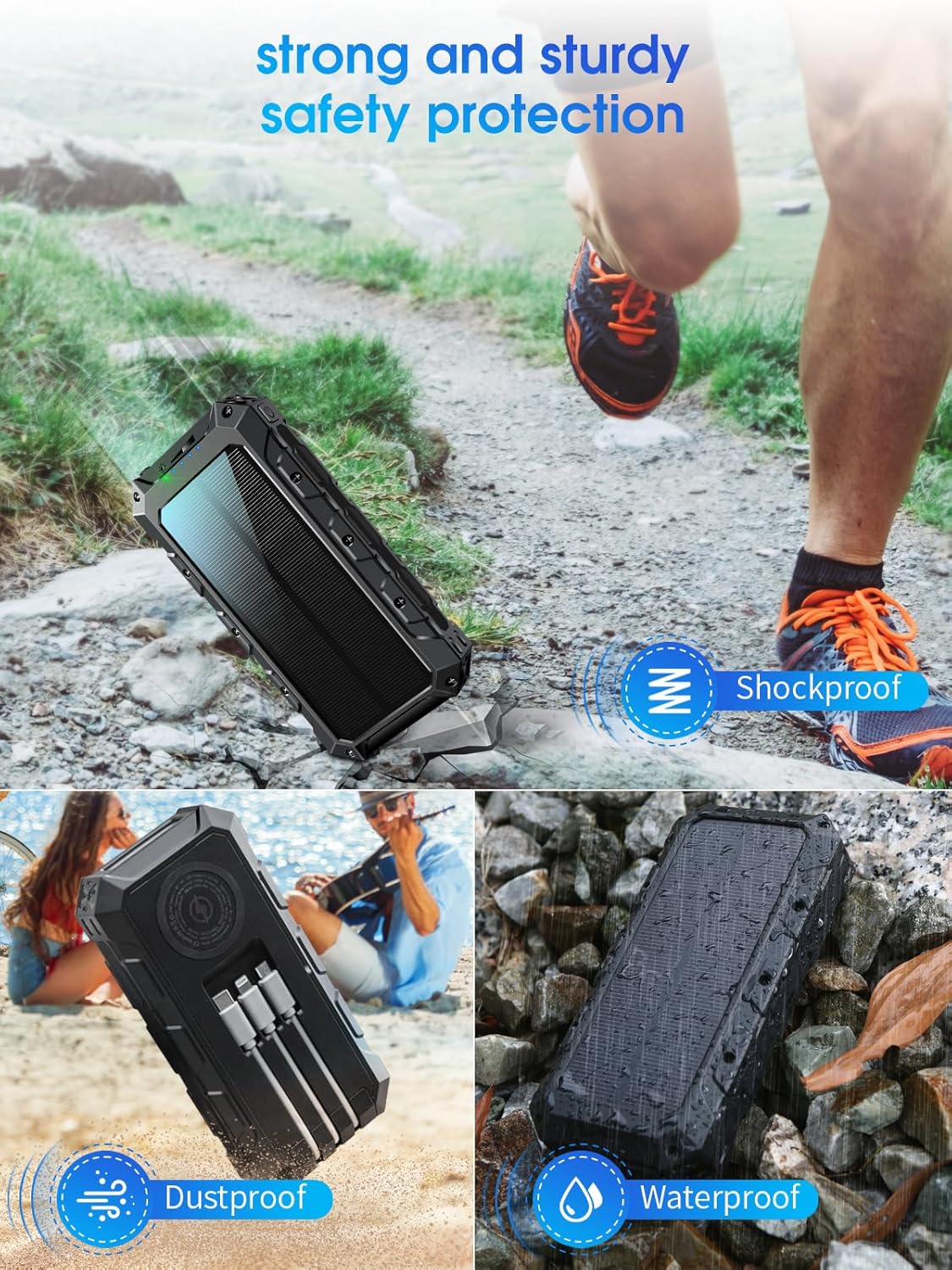 Powerbank 50000 mAh, , 7 Ausgänge/2 Eingänge, Solarbatterie mit Taschenlampe