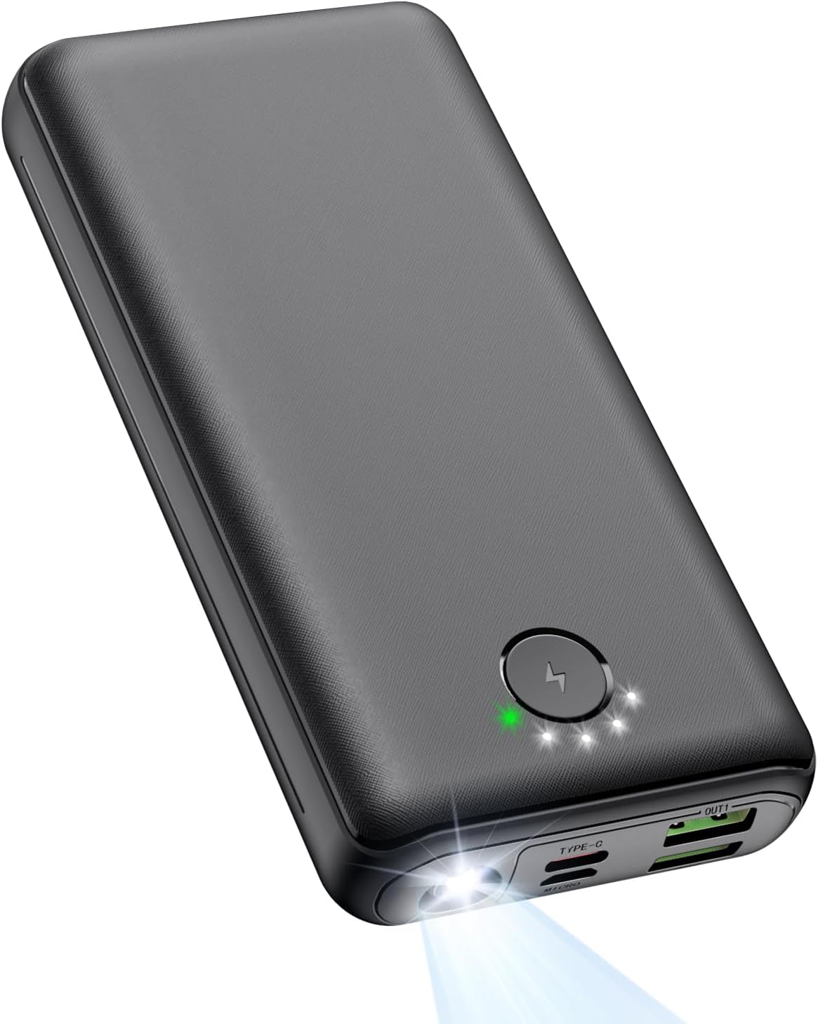 JIGA Powerbank 30000mAh – USB C 22,5 W mit Taschenlampe 3 Aus/ 2 Eingänge
